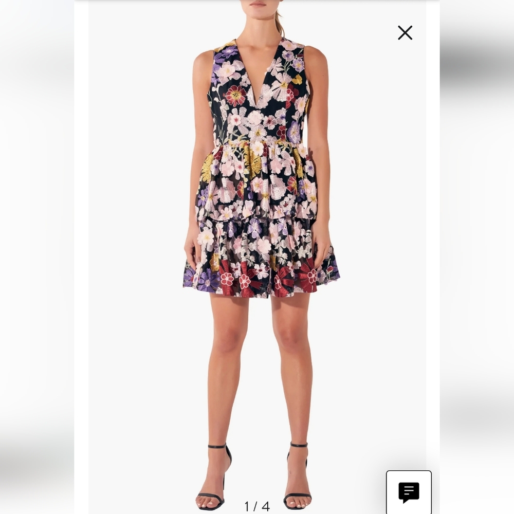 Nwt Endless Rose Tiered Embroidered Velvet Fit & Flare Minidress large size
